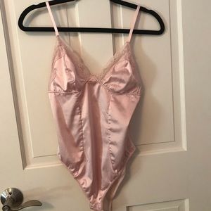Light pink silky mesh lace bodysuit